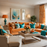 An image showcasing a serene pale orange living room adorned with tasteful decor