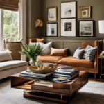 An image showcasing a cozy reading nook with a stack of beautifully curated decor magazines, like Architectural Digest, Elle Decor, and Dwell, arranged neatly on a wooden coffee table