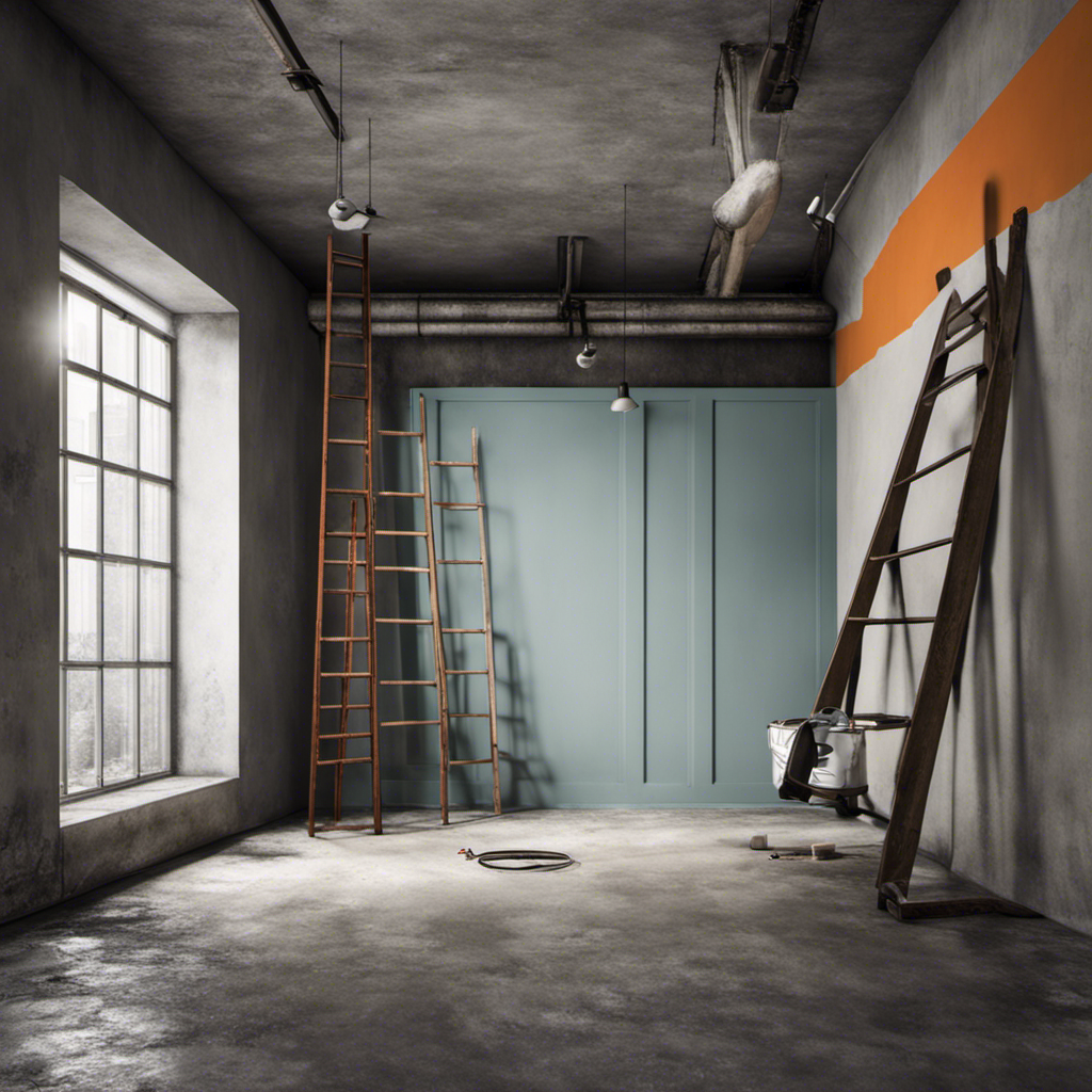 An image depicting a half-painted room with unfinished walls, exposed wires, and bare concrete floors