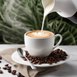 An image showcasing a steaming cup of coffee with a creamy, velvety texture