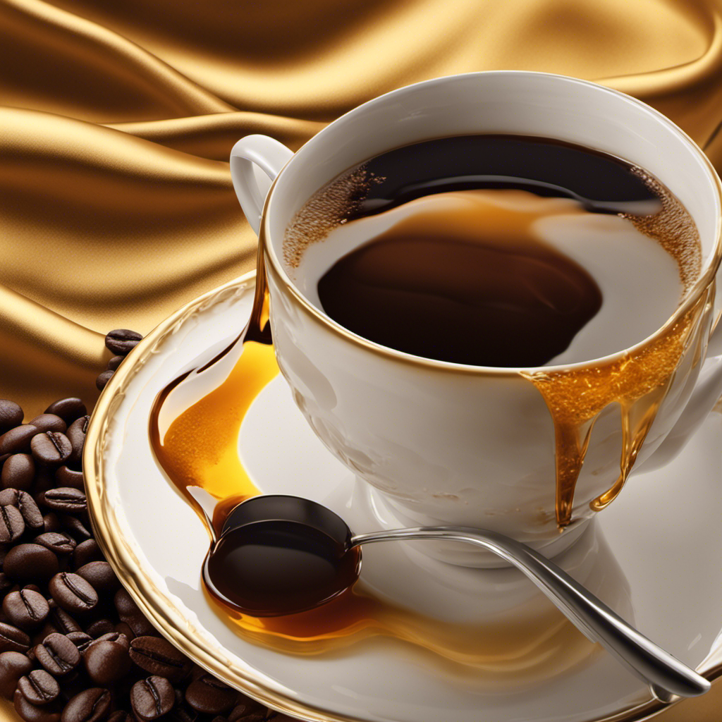 An image that depicts a cup of steaming coffee with a spoonful of honey slowly dissolving into it