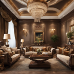 An image showcasing a cozy living room adorned with ornate wood furniture, plush upholstery in earthy tones, intricate crown molding, and a grand fireplace, capturing the essence of traditional style decor