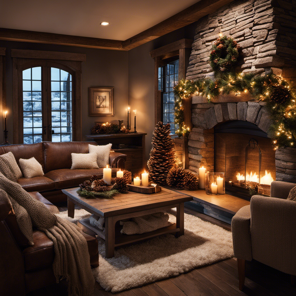 An image showcasing a cozy living room in winter