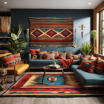 An image showcasing a living room adorned with Aztec-inspired decor