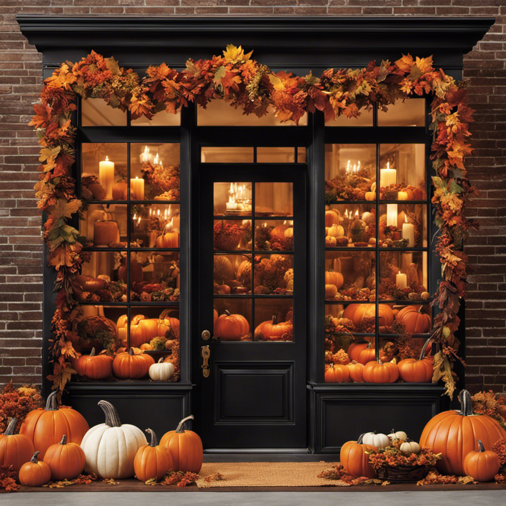 An image capturing the essence of autumn, with a cozy storefront adorned in warm hues