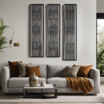 An image showcasing a perfectly balanced vertical arrangement of wall decor