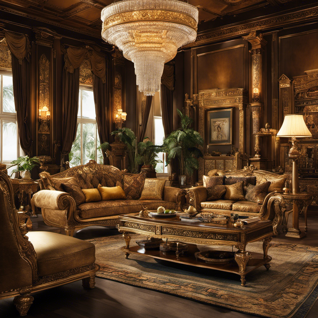 An image showcasing a luxurious Victorian drawing room, adorned with ornate Egyptian-inspired decor