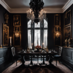 An image showcasing a dimly lit room adorned with ornate Gothic decor: towering candelabras, macabre paintings, and intricate black lace drapes, with a small table displaying various glues, offering a subtle hint of the blog post's topic