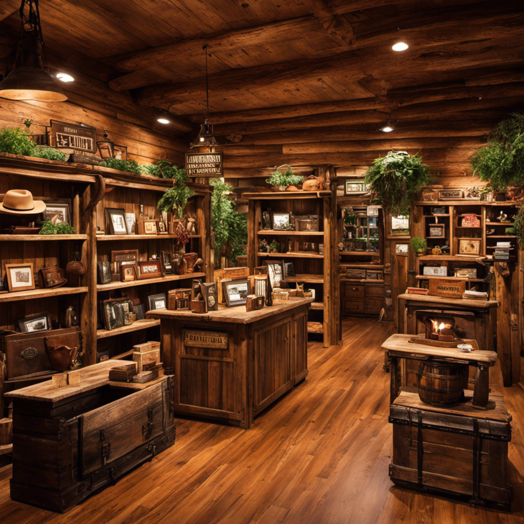 An image showcasing a rustic, wood-paneled store nestled amidst the lush greenery of Plattsburgh, NY or Northern Vermont
