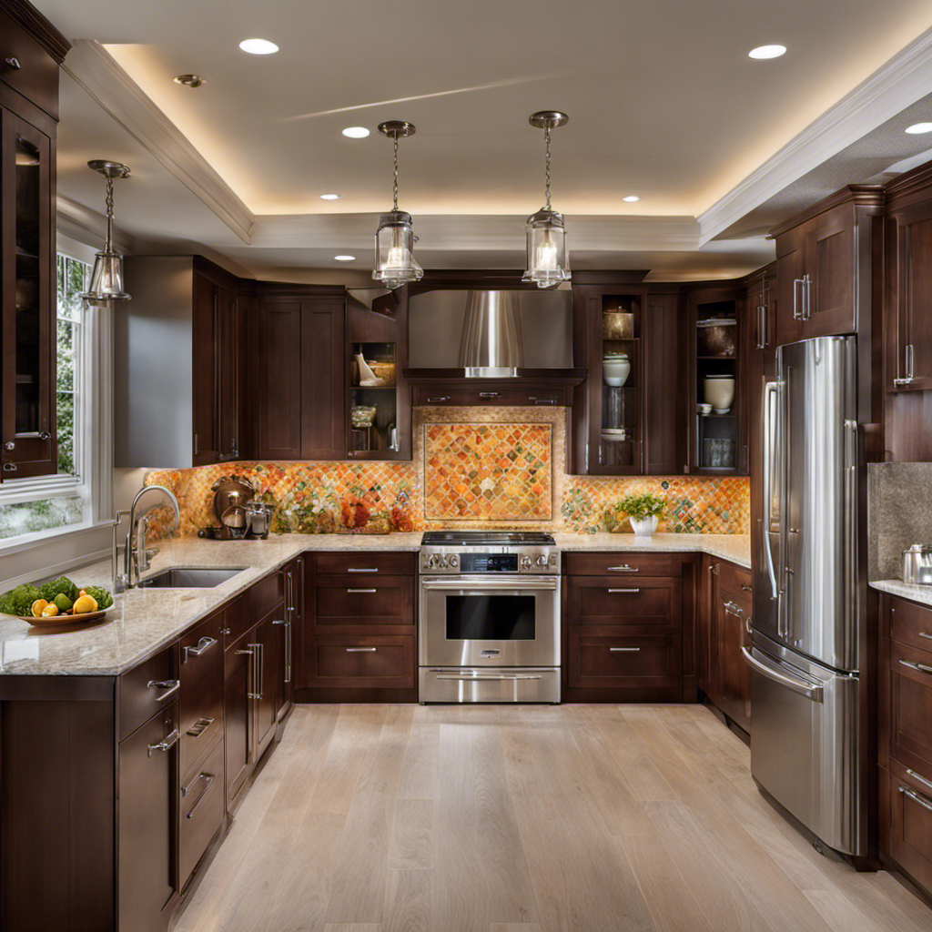 An image that showcases an inviting kitchen adorned with vibrant, hand-painted ceramic tiles, sleek stainless steel appliances, and elegant pendant lights, guiding readers on where to buy the perfect kitchen decor