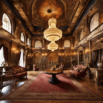An image showcasing a grand hall adorned with exquisite chandeliers, tapestries depicting ancient battles, and regal furnishings, inviting readers to explore the diverse locations where they can find Skyhold decor for their own abode