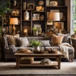 An image showcasing a cozy living room with a variety of gently-used home decor items, such as lamps, throw pillows, and artwork, arranged neatly on a rustic wooden shelf, enticing readers to discover the best places to sell their pre-loved treasures