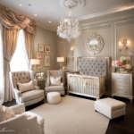 An image featuring a luxurious nursery adorned with Bratt Decor's signature elegant cribs, dressers, and chandeliers