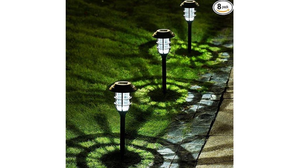 8 pack of cold white solpex solar lights for outside