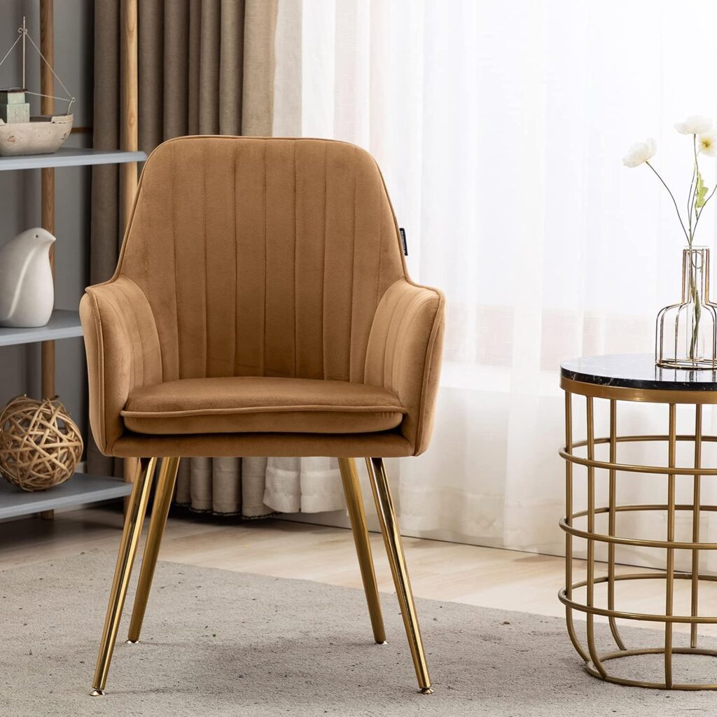 Artechworks Velvet Upholstered Arm Chair with Gold Metal Legs