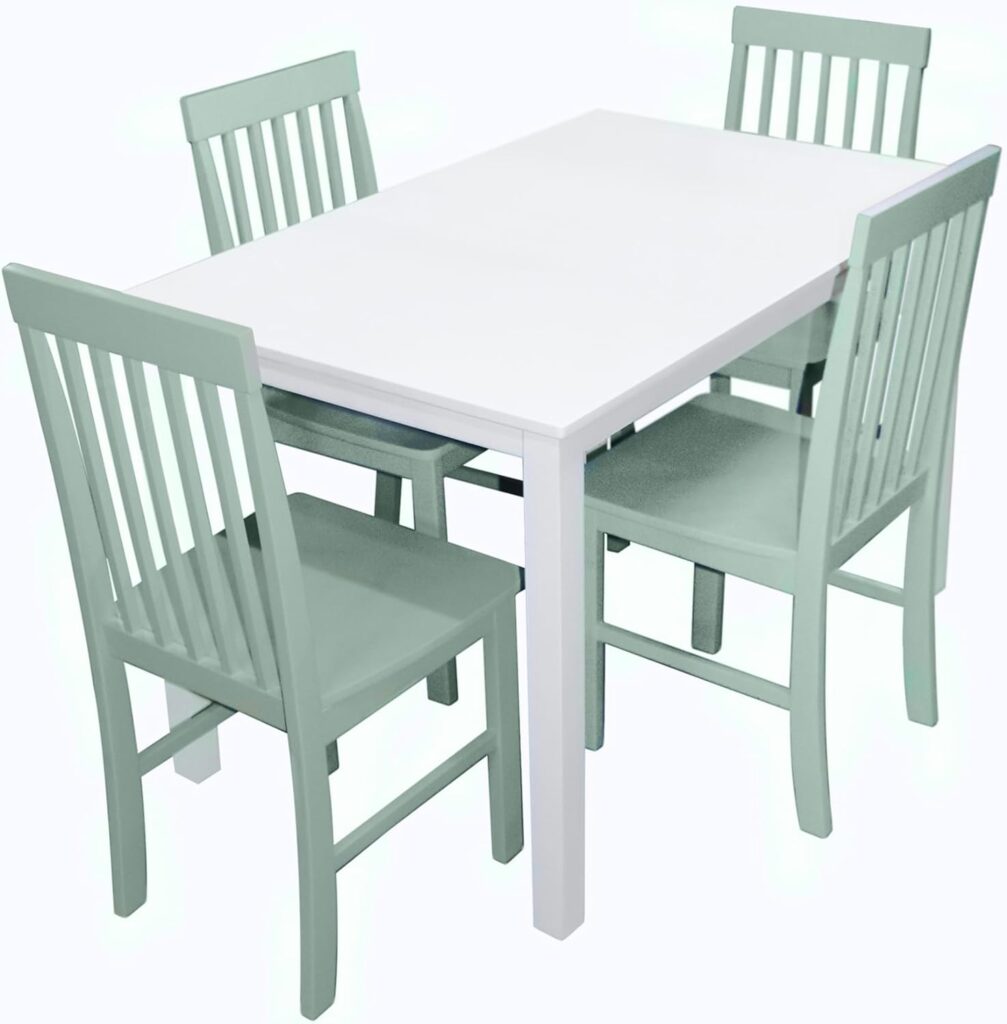 Walker Edison Modern Color Dining Room Table and Chair Set White and Sage Green