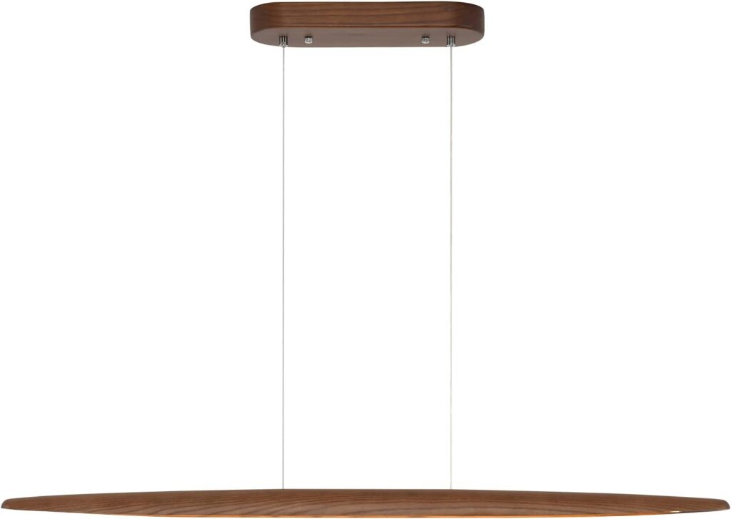 YISDESIGN Wood Linear Pendant Light LED Dimmable Fixture Walnut Color