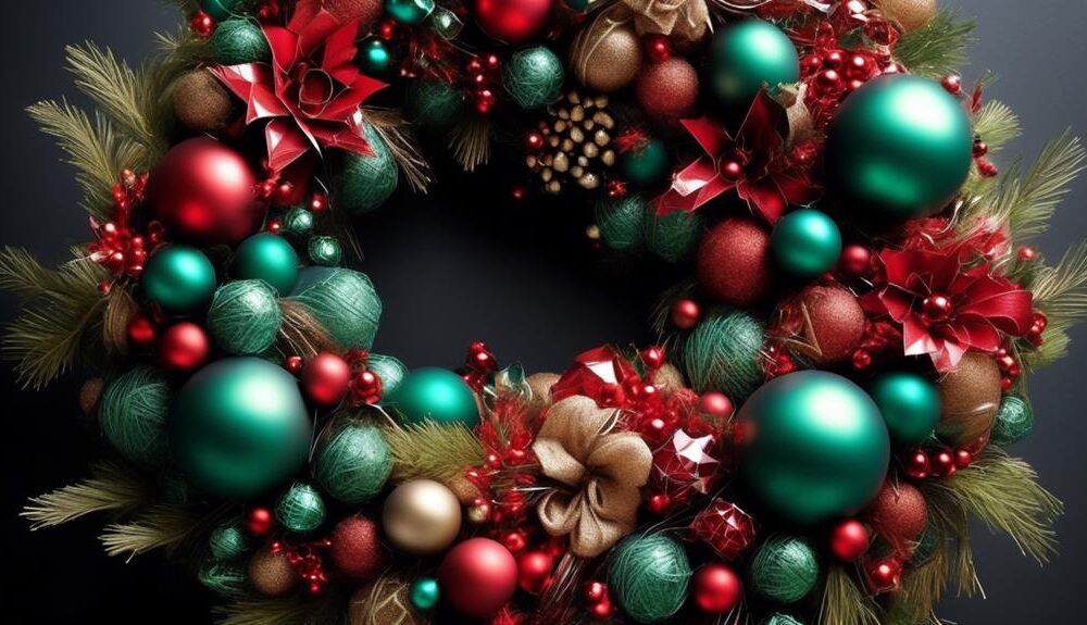 attaching christmas balls to wreath