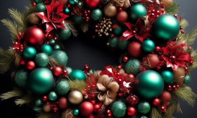 attaching christmas balls to wreath