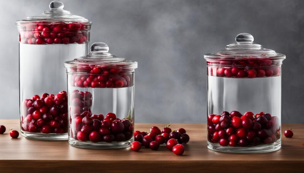 beautiful glass containers with cranberries