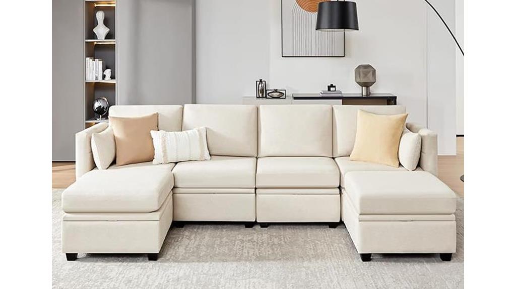 beige sectional sofa with storage