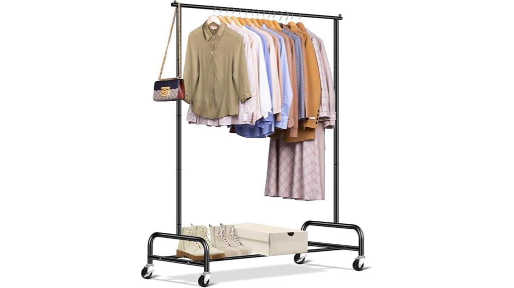 black clothing rack with wheels