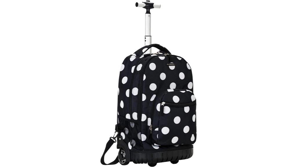 black dot rolling backpack