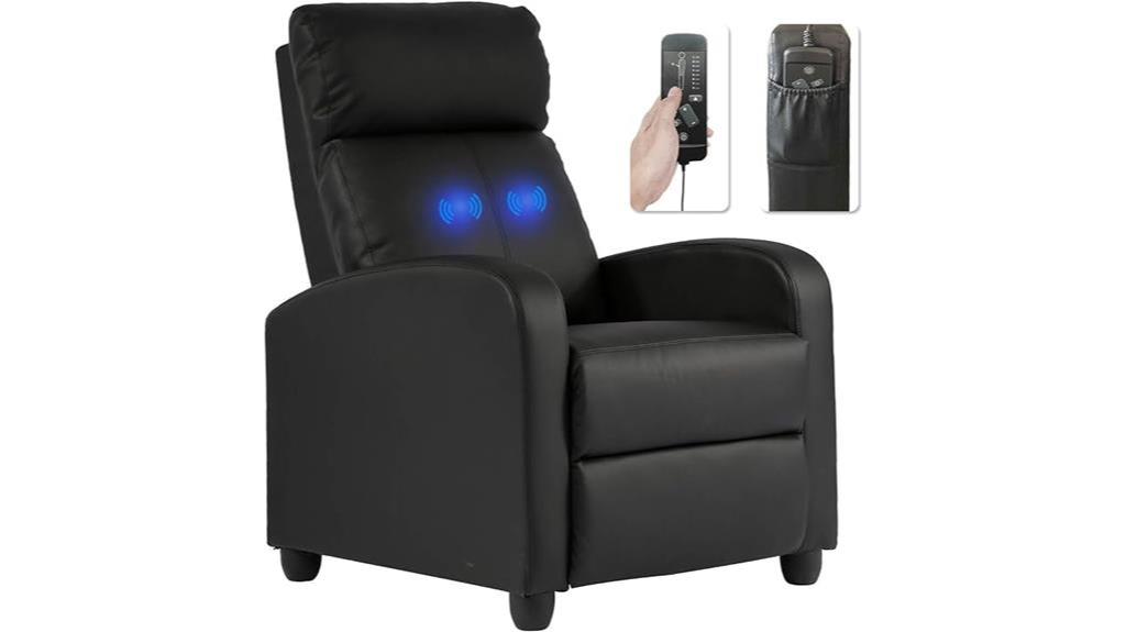 black recliner chair with massage and reclining function