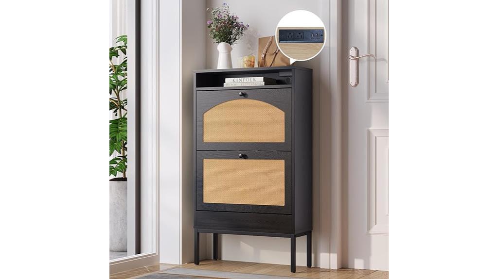 black shoe cabinet with charging station
