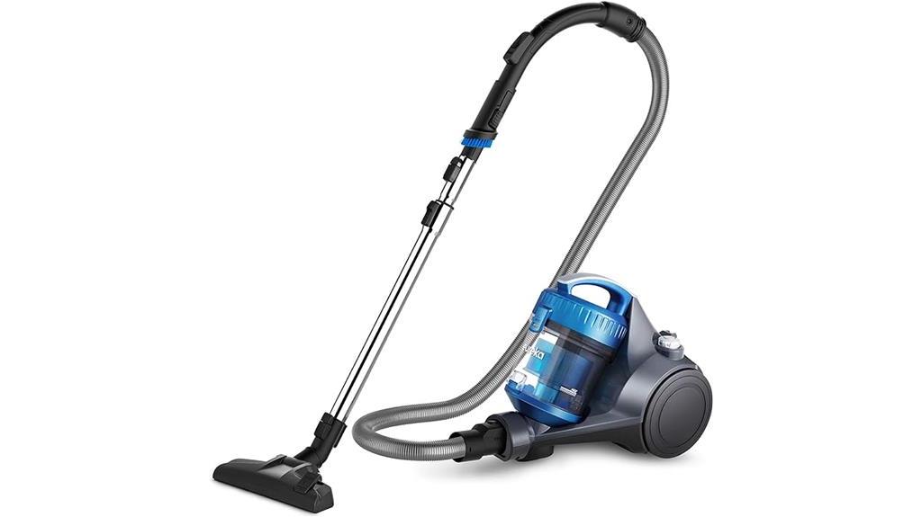 blue bagless canister vacuum