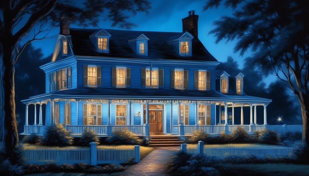 blue lights adorn houses