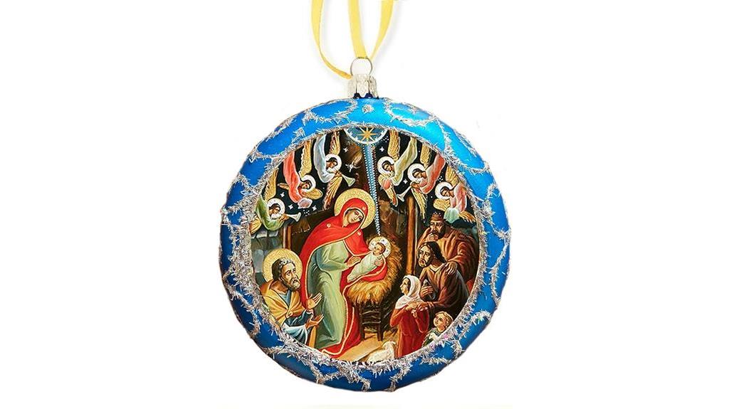 blue nativity icon ornament