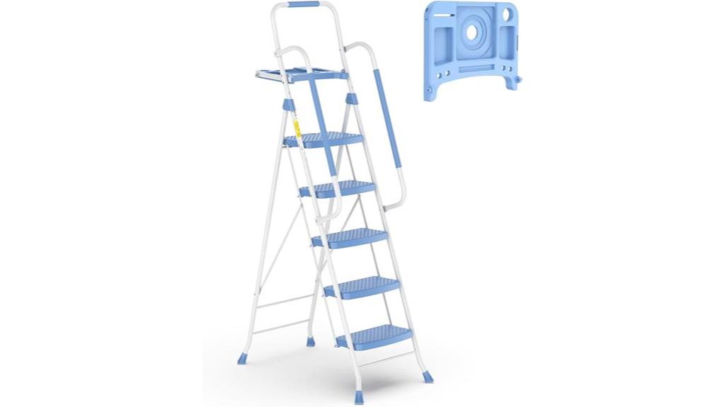 blue portable steel ladder