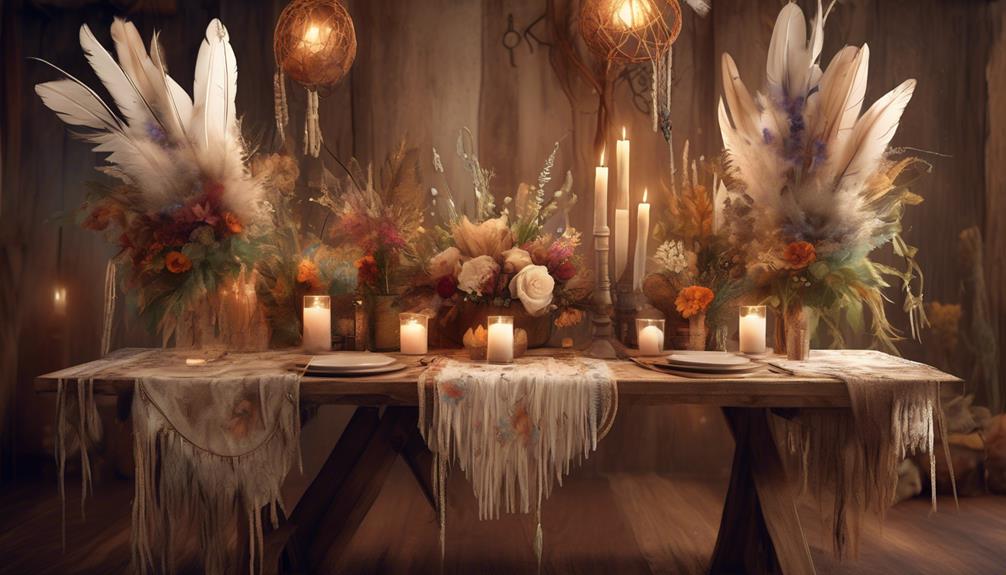 boho inspired decor with feathers