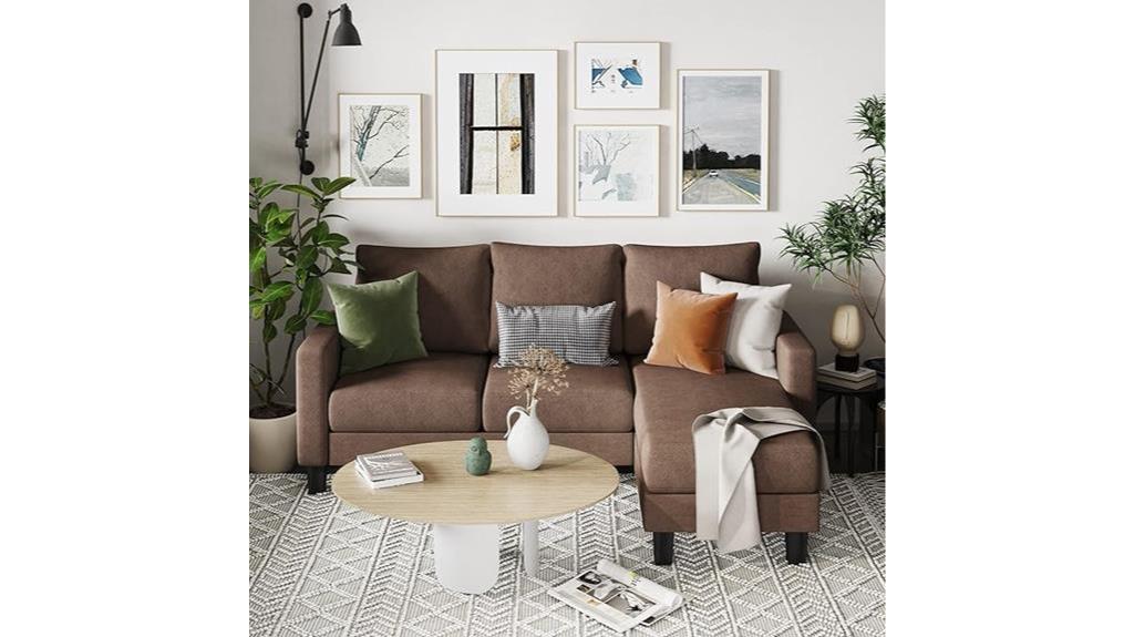 brown linen fabric sectional