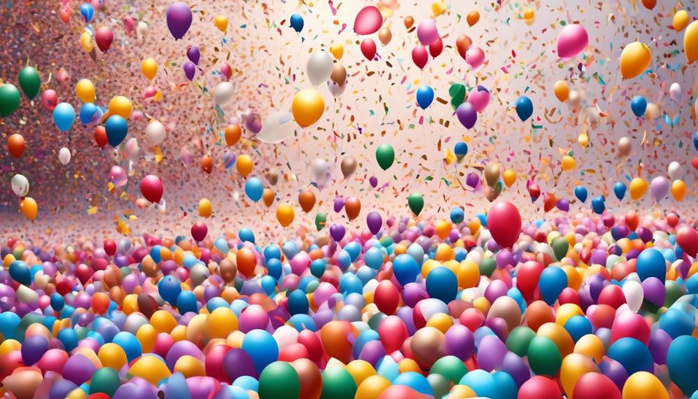 colorful balloons raining confetti