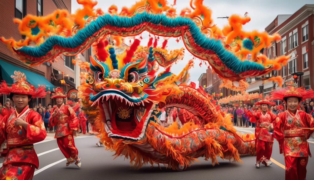 colorful dragon dance parades
