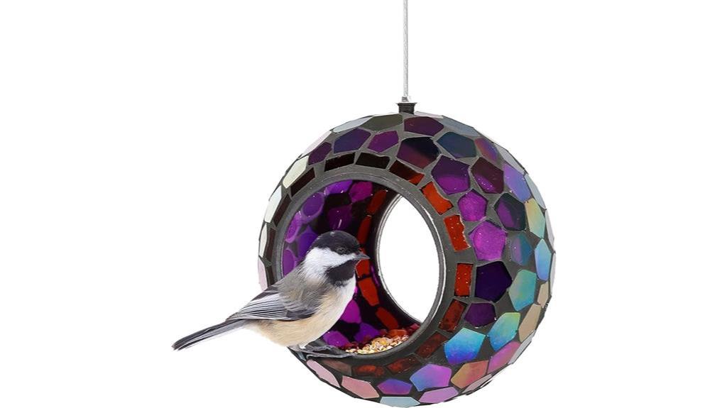 colorful mosaic hanging bird feeder
