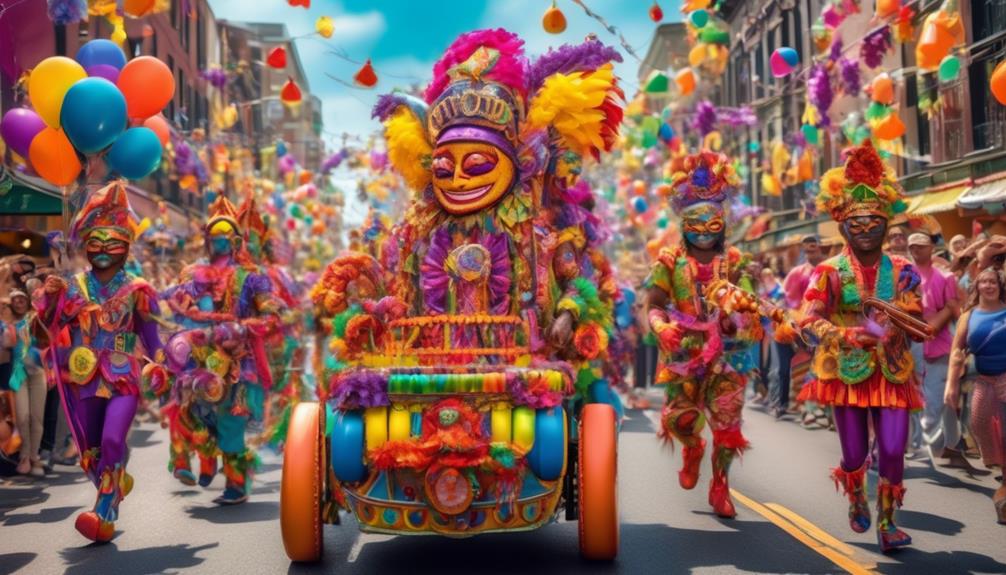 colorful parade with extravagant floats