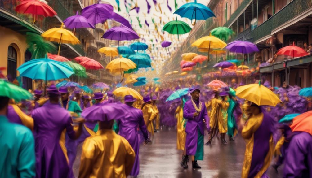 colorful umbrellas at mardi gras