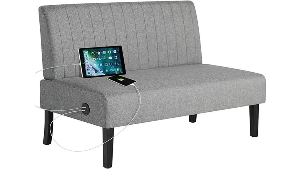 comfy grey loveseat with usb port