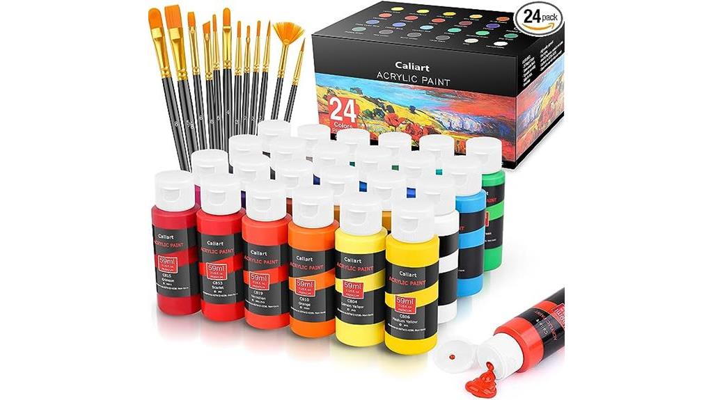 complete art set with brushes and 24 acrylic colors