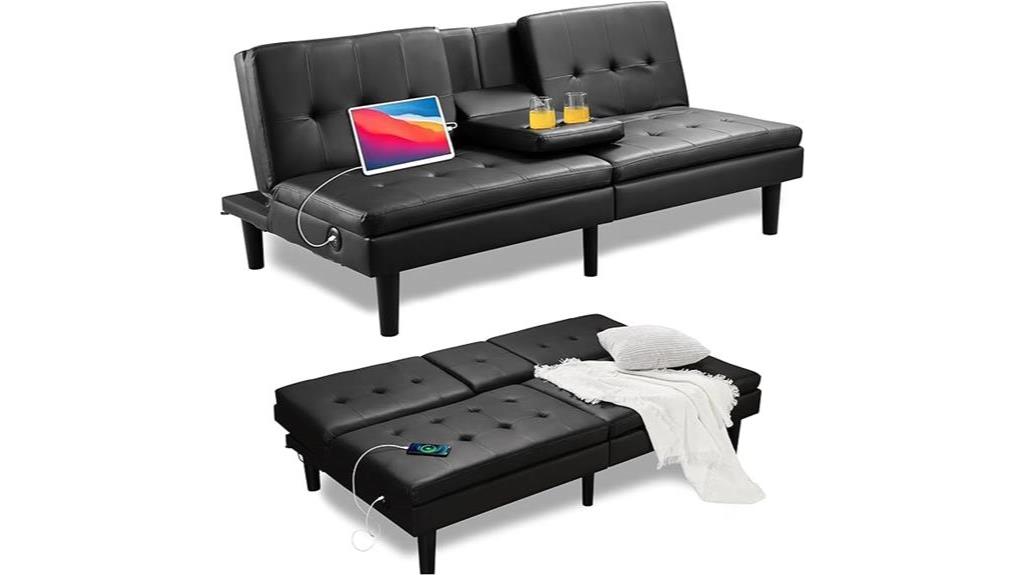 convertible sofa bed with usb and cupholders