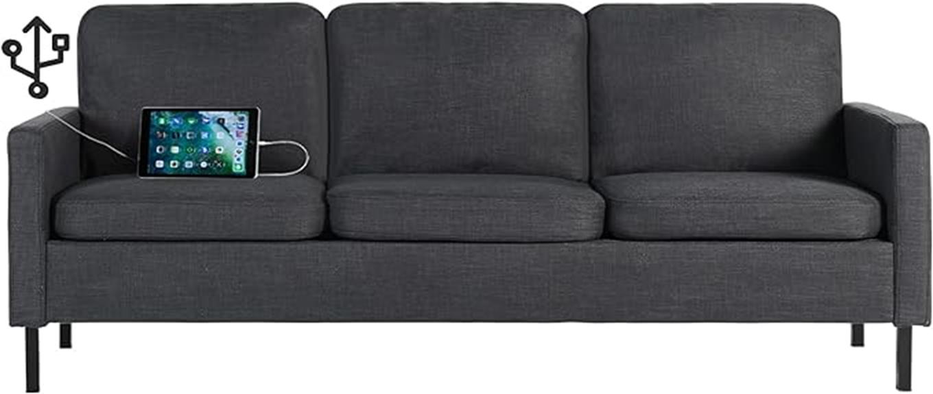 dark grey fabric couch