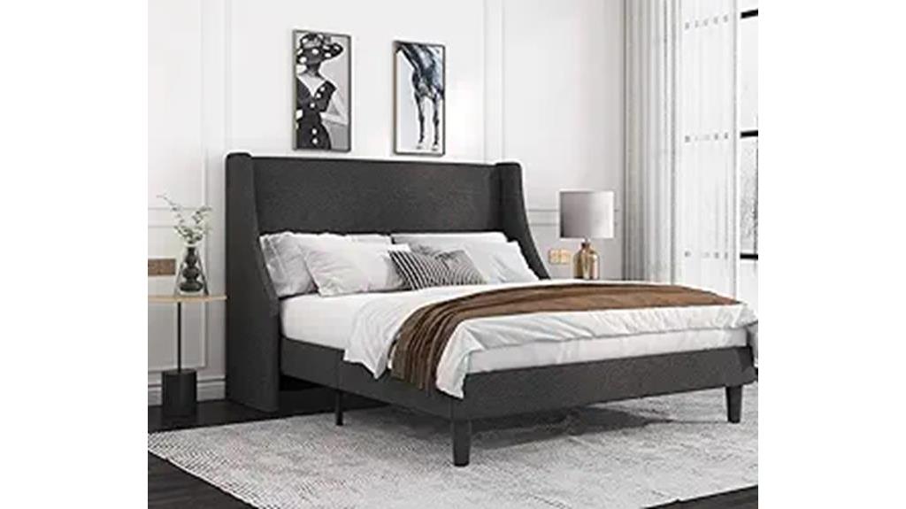 dark grey upholstered bed
