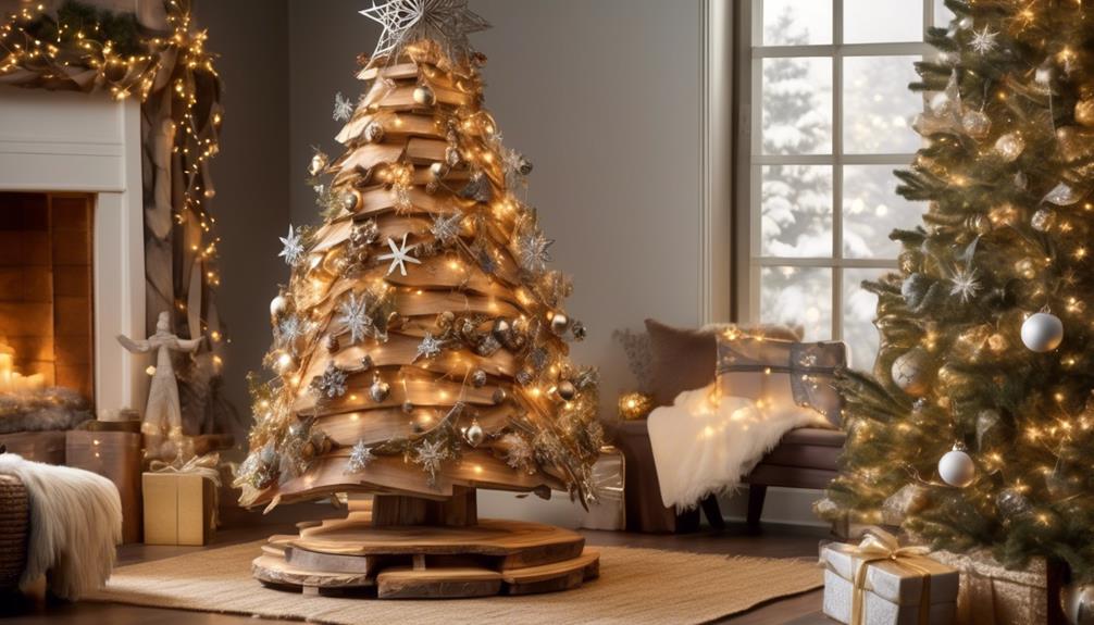decorating a wooden christmas tree