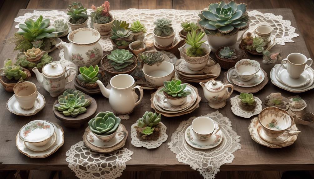 elegant tea set and plants