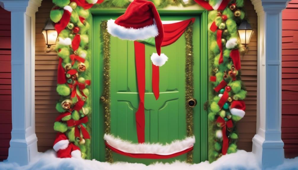 festive door decoration with santa hat