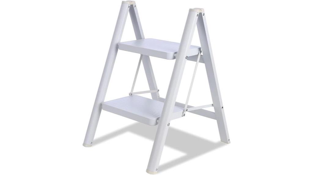 foldable 2 step ladder adult friendly 330lbs capacity white