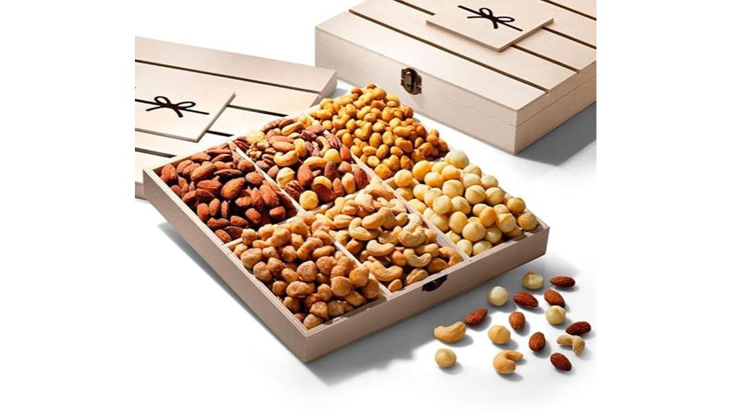 gourmet nuts in wooden crate